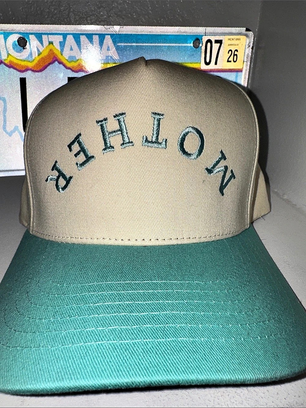 C.C Brand MOTHER Embroidered Two-Tone Baseball Cap Green & Tan Like New